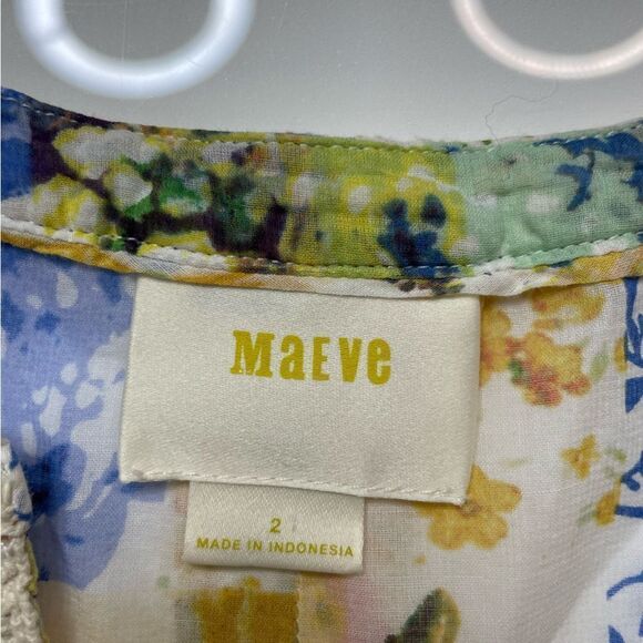 Maeve Anthropologie Abella Floral Patchwork Pin Tuck Cotton Blouse Women Size 2 - Picture 6 of 7